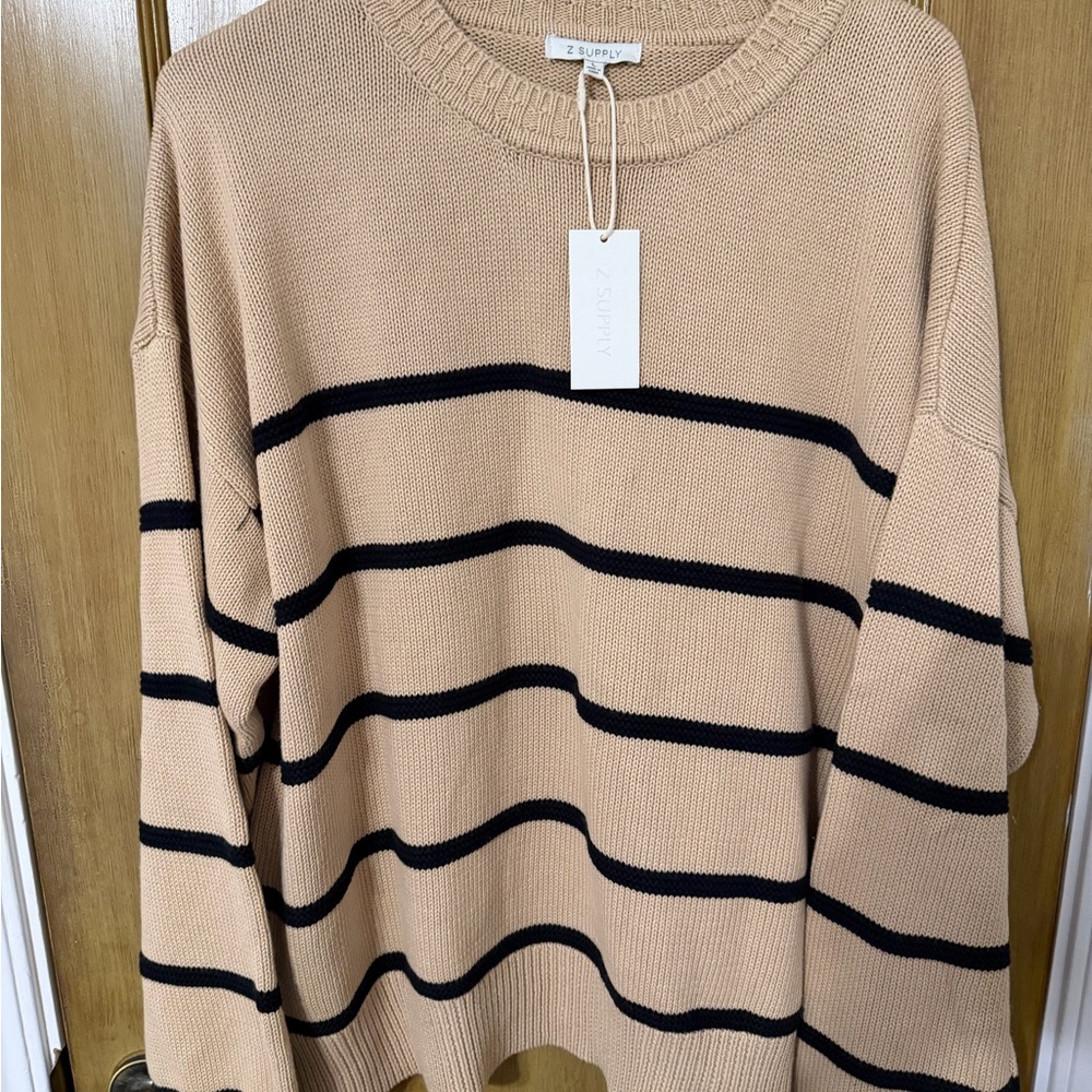 BOYFRIEND STRIPED COTTON SWEATER in Biscuit - Picture 2 of 4